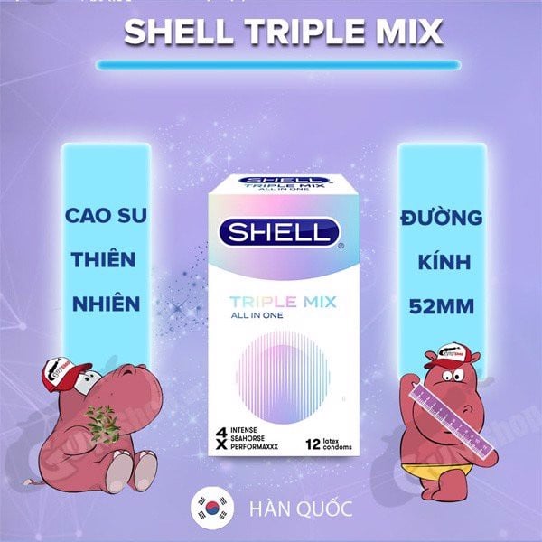  Đánh giá Bao cao su Shell Triple Mix - Siêu mỏng mát lạnh gân gai - Hộp  hàng mới về