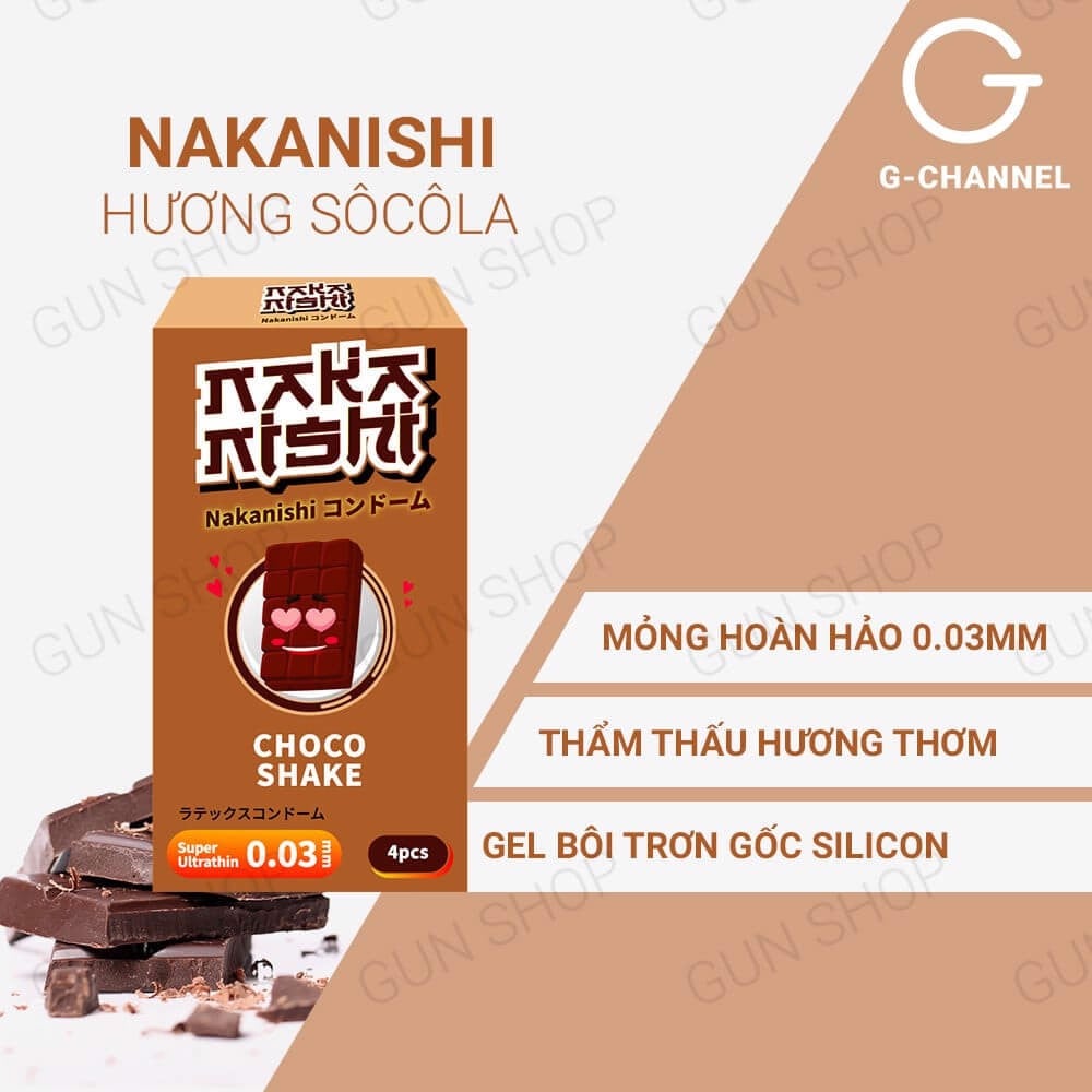  Giá sỉ Bao cao su Nakanishi - Siêu mỏng 0.03mm - Hương chocolate - Hộp 4 cái  loại tốt