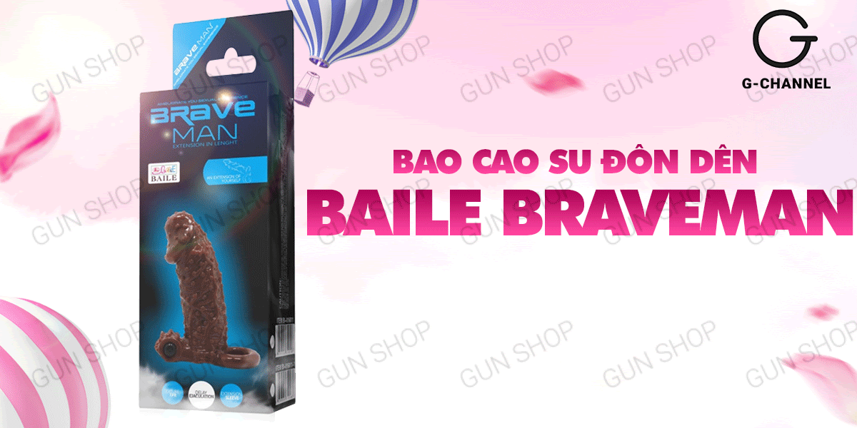 Bao cao su đôn dên tăng kích thước Baile Braveman - Điểm nổi, rung mạnh, pin