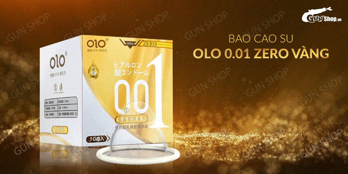 Cung cấp Bao cao su OLO 0.01 Zero Vàng - Siêu mỏng gân và hạt - Hộp 10 cái giá rẻ