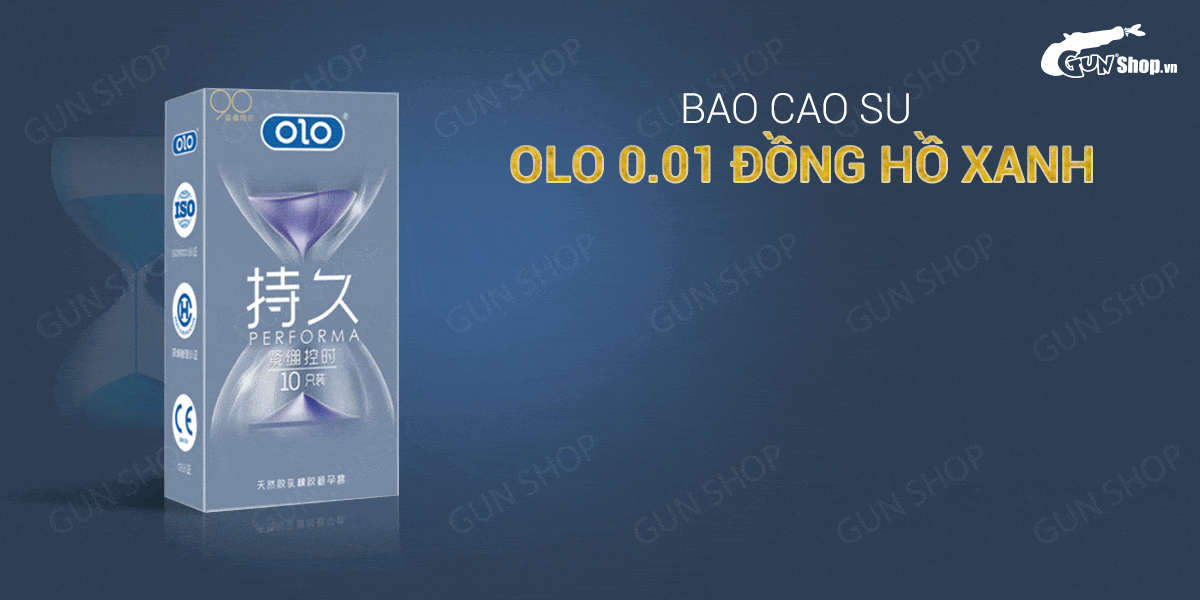 Bao cao su OLO 0.01 Đồng Hồ Xanh - Kéo dài thời gian, hương vani - Hộp 10 cái