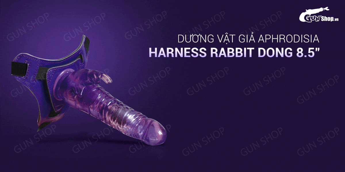 Dương vật giả có dây đeo, 10 chế độ rung, dùng pin - Aphrodisia Harness Rabbit Dong 8.5