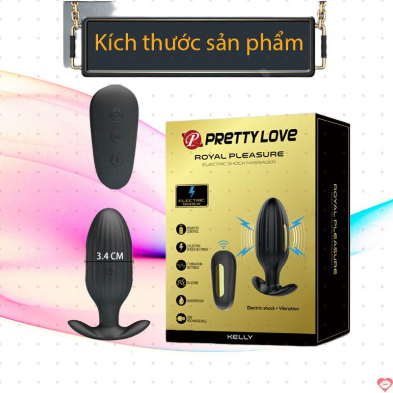 Máy rung xung điện hậu môn điều khiển xa mạ vàng 24K Prettylove Kelly HM02G