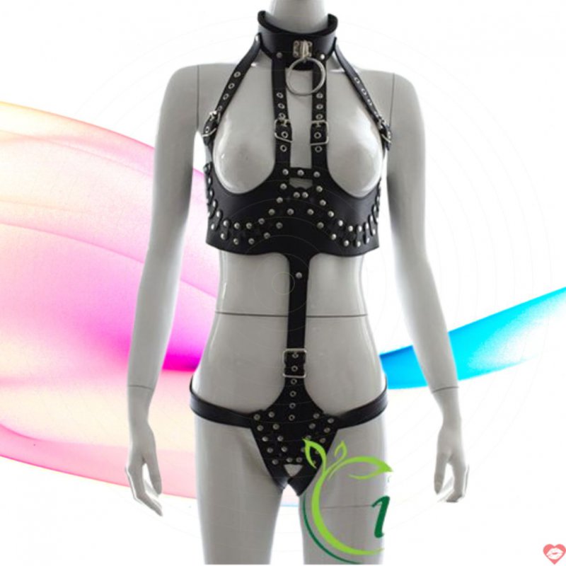Đồ chơi bạo dâm set đồ bikini BDSM hở ngực âm đạo xích cổ