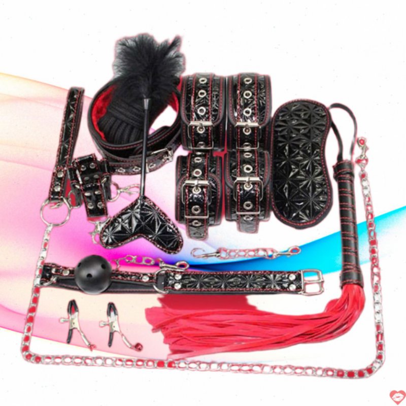 Bộ bạo dâm BDSM 10 món bọc da vân đỏ cực chất