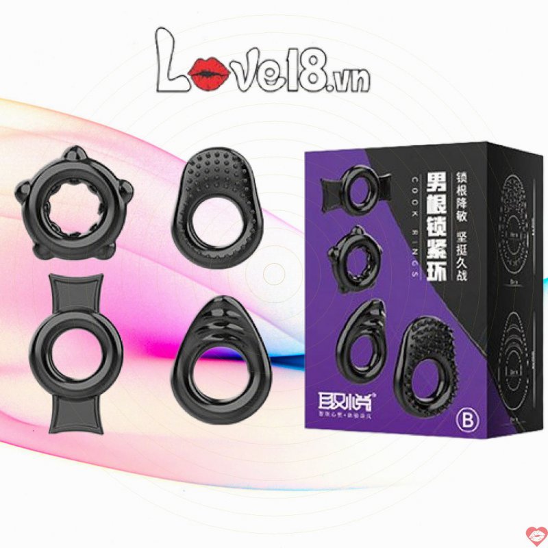 Bộ 4 vòng đeo dương vật bằng silicon chống xuất tinh sớm