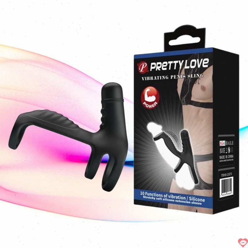 Vòng đeo dương vật Baile Prettylove Penis Sling 210276 V2 rung mạnh mẽ