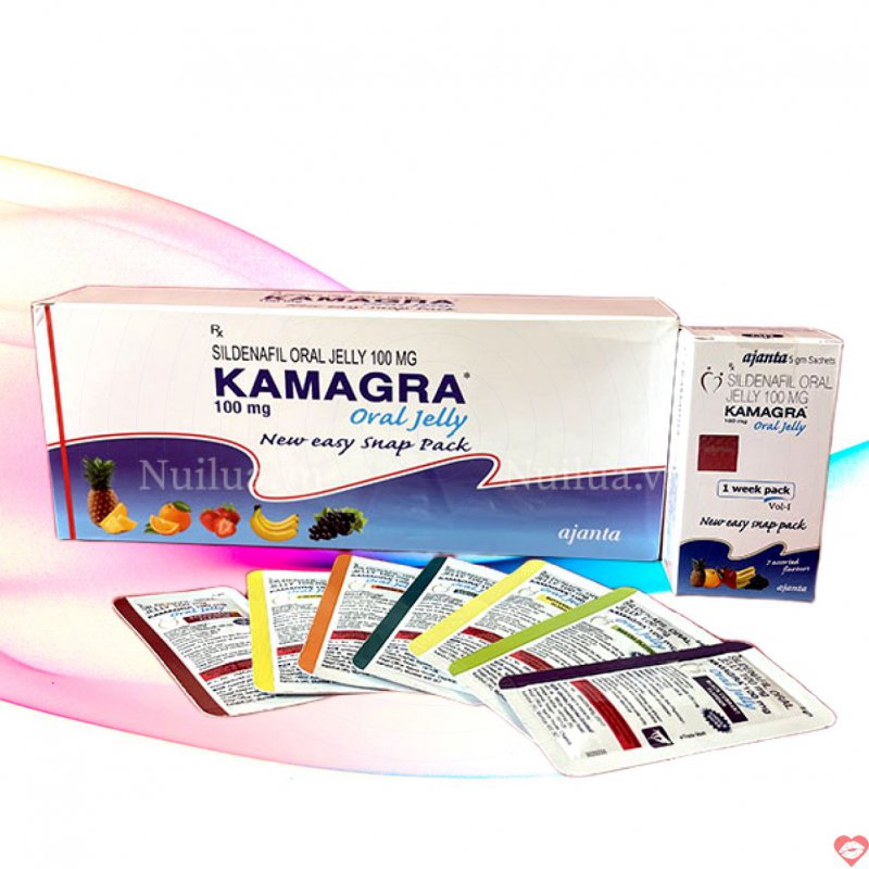 Thạch cương dương Kamagra 100mg Oral Jelly hộp 7 gói tăng cường sinh lực 