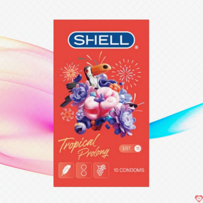 Bao cao su Shell Tropical Prolong hương hoa quả nhiệt đới siêu mỏng kéo dài 