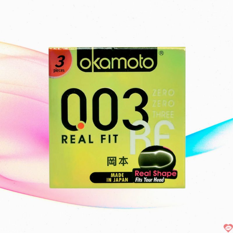 Bao cao su Okamoto 0.03 Real Fit siêu mỏng co giãn ôm sát da 