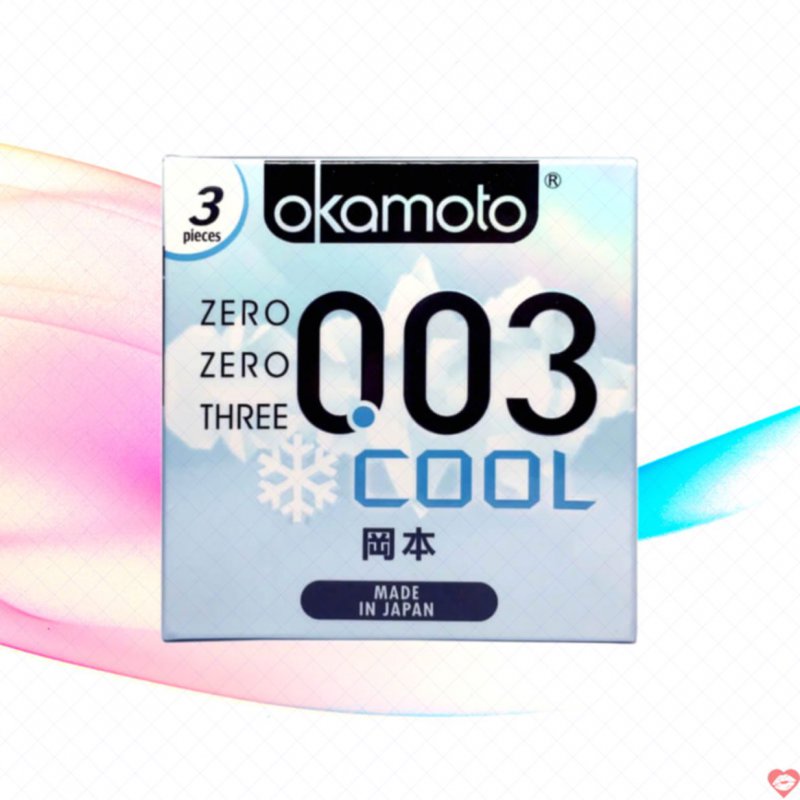 Bao cao su Okamoto 0.03 Cool siêu mỏng mát lạnh tinh chất bạc hà 3 cái 