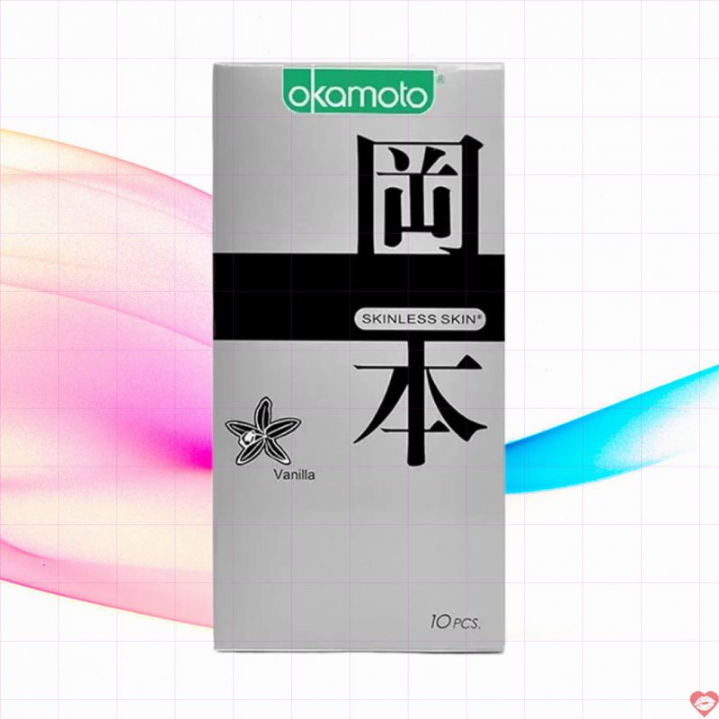 Bao cao su Okamoto Vanilla hương vani mềm mại hộp 10 cái siêu mỏng dễ dùng 