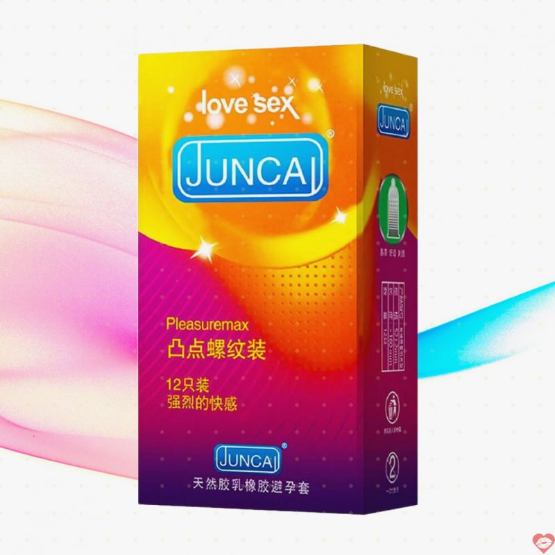Bao cao su Juncai Pleasuremax gân và điểm nổi hộp 12 cái kích thích mạnh 