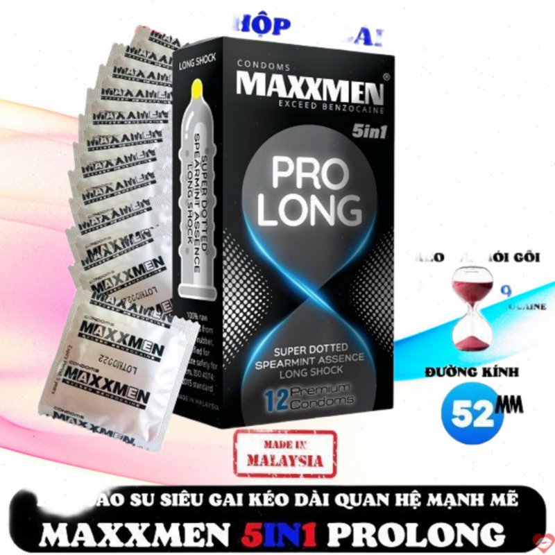 Bao cao su maxman Prolong 5in1 gai gân kéo dài bạc hà.