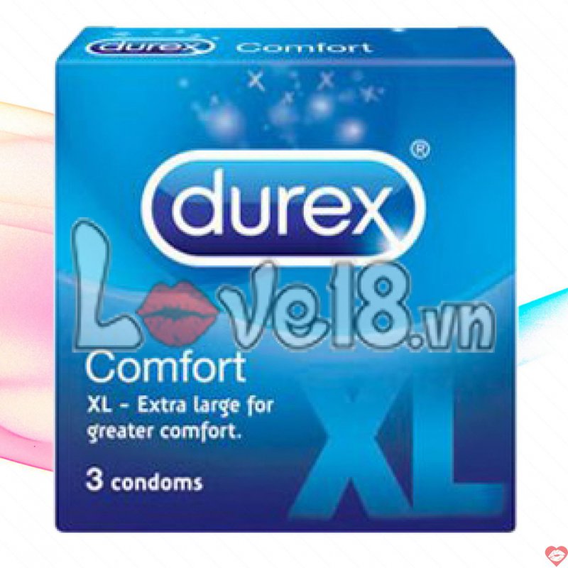 Bao cao su size lớn Durex XL hộp 3 cái bôi trơn kéo dài quan hệ 
