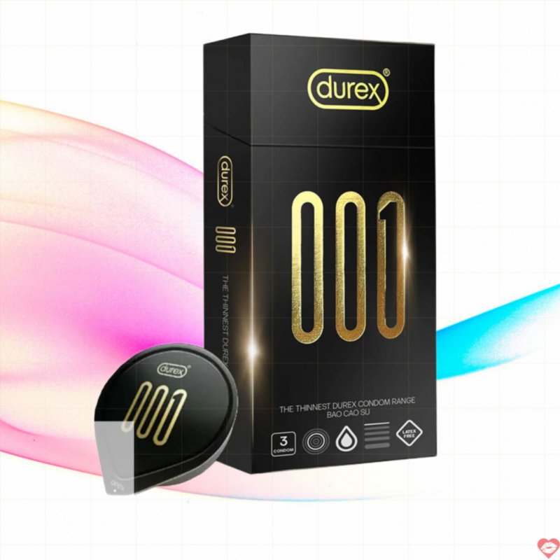 Bao cao su Durex 0.01 siêu mỏng 55mm size lớn, gel bôi trơn thoải mái an toàn 