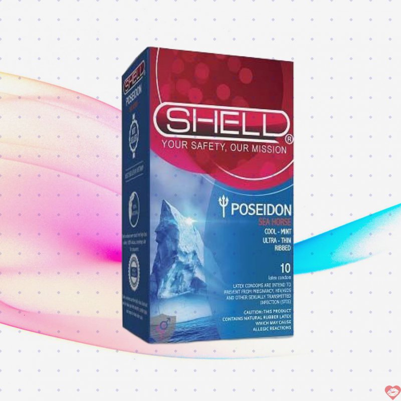 Bao cao su Shell Poseidon gân sọc bạc hà mát lạnh 10 chiếc 