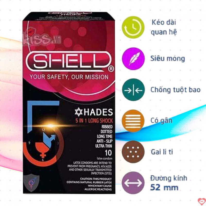 Bao cao su Shell-Perfomaxxx 6 trong 1 hương dâu siêu mỏng chống tuột 