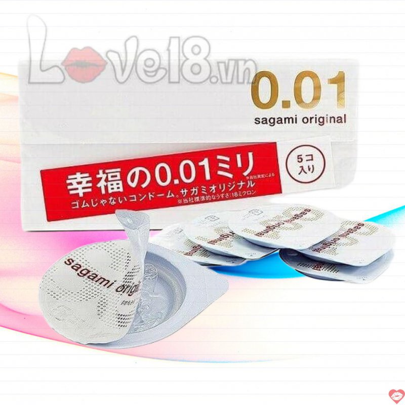Bao Cao Su Siêu Mỏng Sagami 0.01 Hộp 5 Cái Cảm Giác Tự Nhiên 