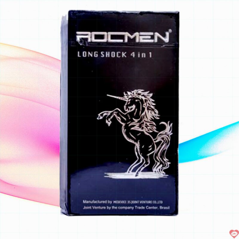 Bao cao su ROCMEN Long Shock 4in1 đen siêu kéo dài, gai gân, mùi thơm 