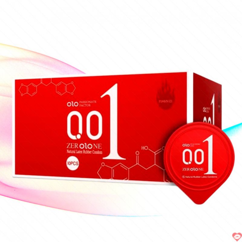 Bao Cao Su OLO New Three 0.01 Jelly Red Ấm Nóng Gân Nổi 