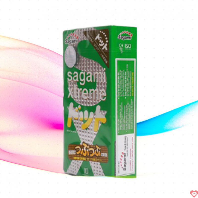 Bao cao su gai nhỏ SAGAMI Xtreme Green co giãn thoải mái tăng khoái cảm 