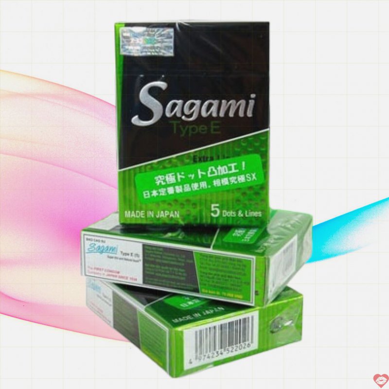 Bao cao su Sagami Type E 5 chiếc siêu mỏng gai gân co giãn 
