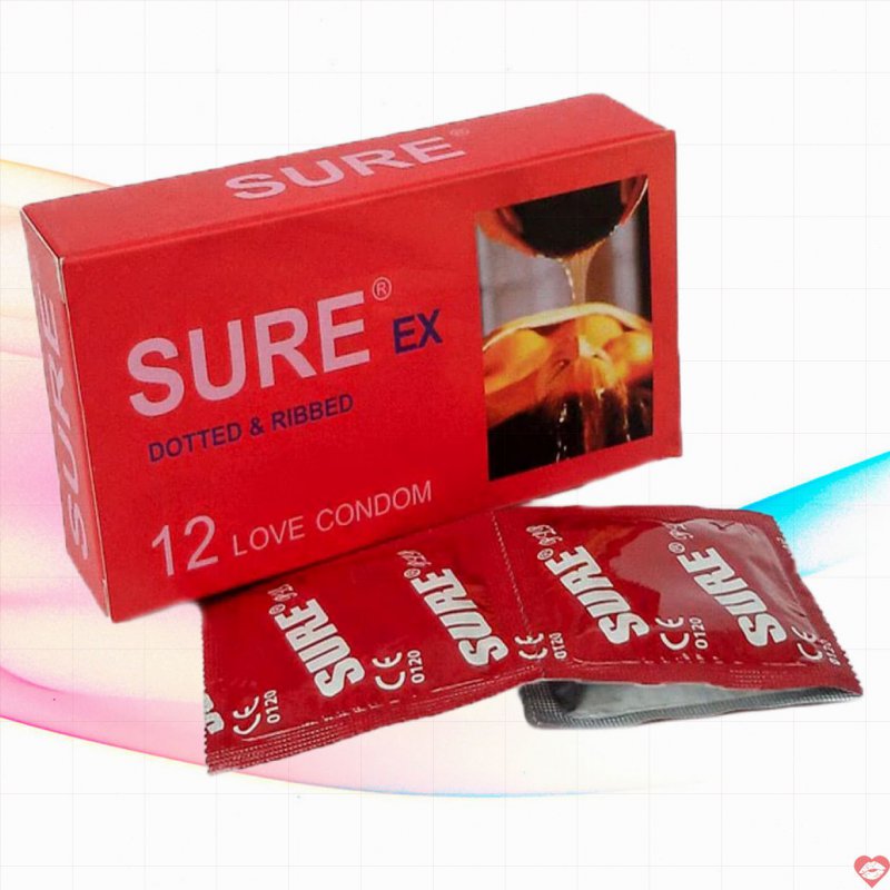 Bao cao su Sure Đỏ gân gai nhỏ Malaysia kích thích tăng khoái cảm 