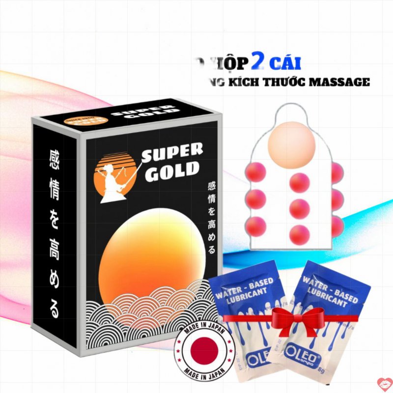 Bao Cao Su Bi Lớn 1 cm Super Gold Kèm 2 Gói Gel Bôi Trơn Oleo 8g