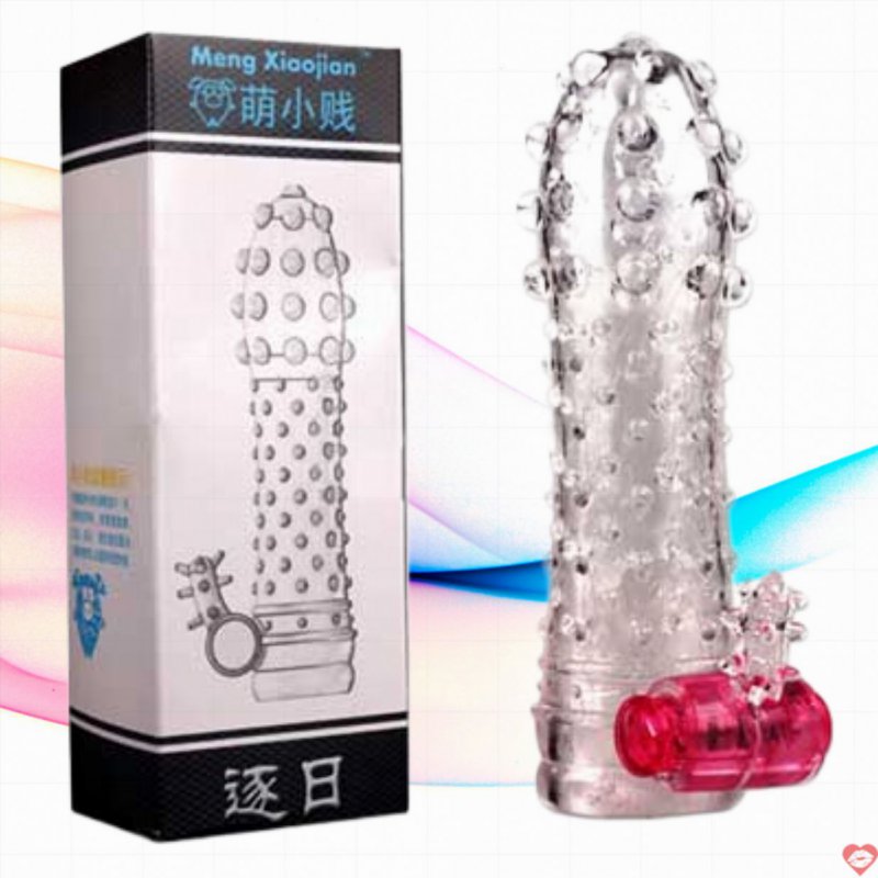 DC14A Bao cao su đôn dên trong suốt có bi và rung gốc dương vật