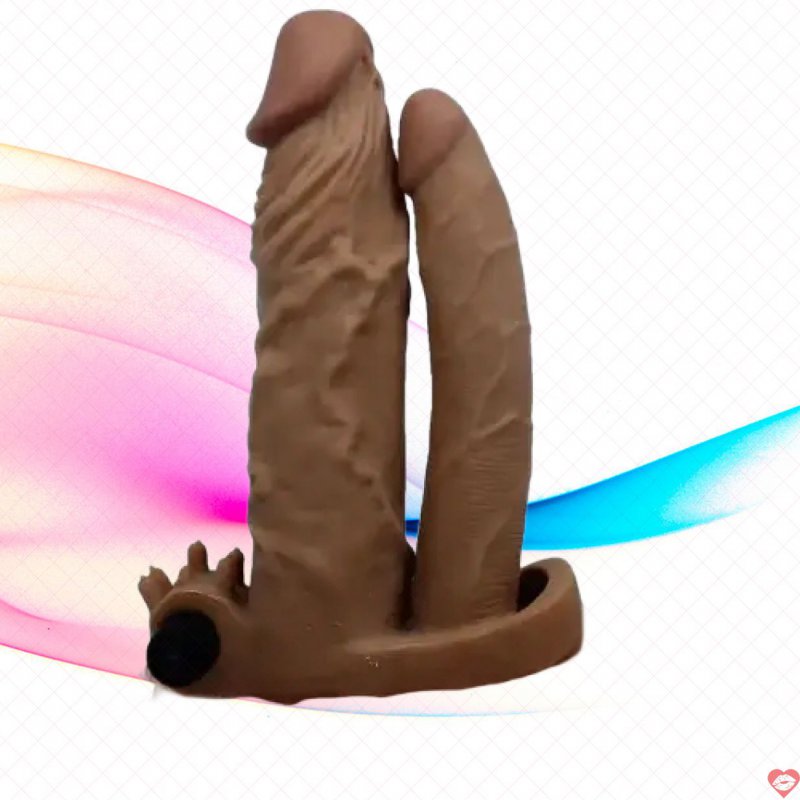 Bao đôn làm to dương vật da nâu có hai nhánh siêu rung chất liệu TPE tăng 5cm chiều dài