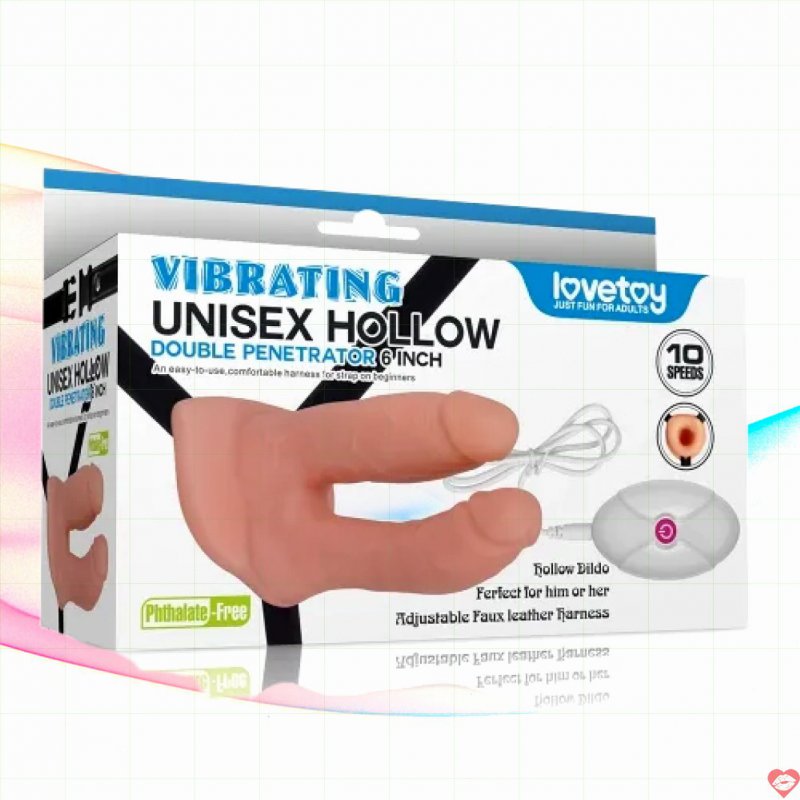 Dương Vật Giả Dây Đeo 2 Đầu Có Rung Lovetoy Vibrating Unisex Hollow Double Penetrator 6inch