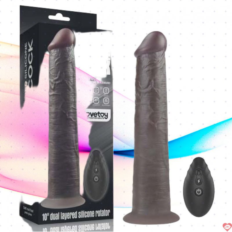 Dương vật giả Lovetoy USA 10” Dual Layered Silicone Rotator Black