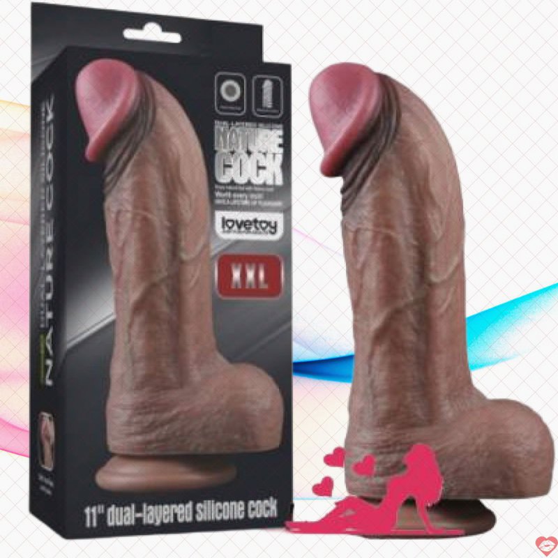 Chim giả siêu khủng siêu mềm Lovetoy 11″ Dual Layered Nature Cock XXL