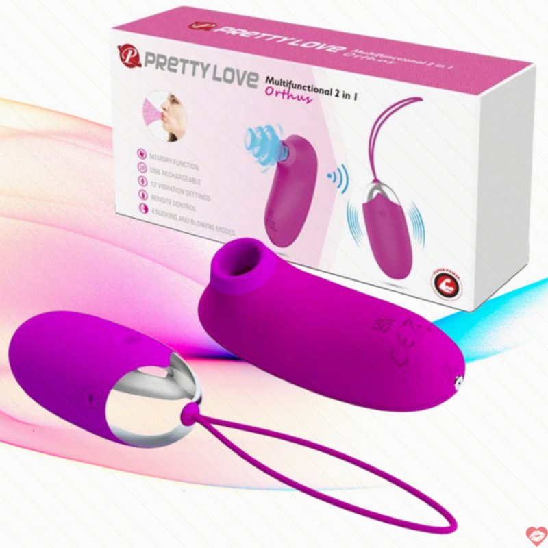 Bộ trứng rung hút Điều Khiển Từ Xa 2 quả Baile Prettylove Orthusy Silicon Sạc Cho Nữ 14901W
