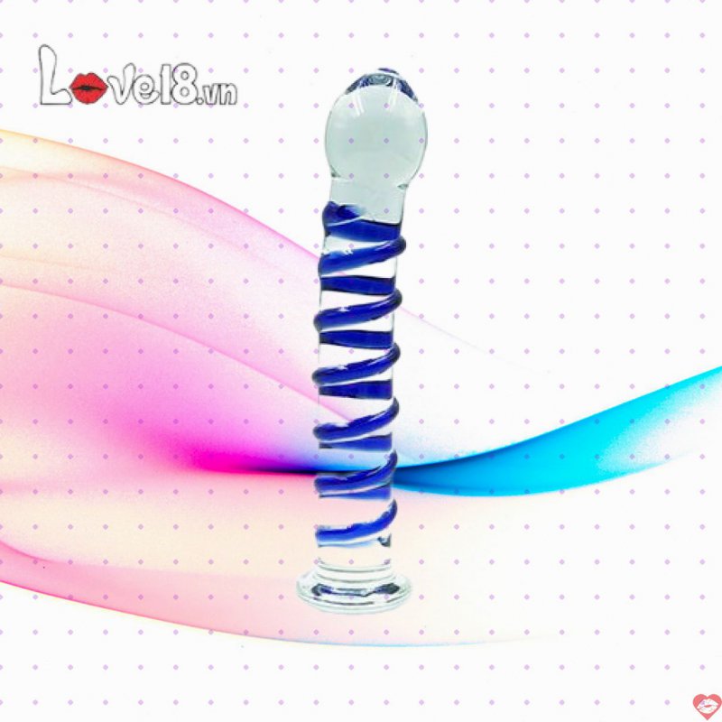 Dương vật giả thủy tinh xanh gân xoắn sang trọng kích thích